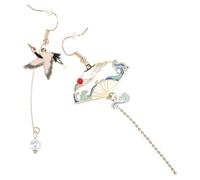 HEMOTON Pendientes Colgantes Asimétricos de Abanico Borla Diseño de Grulla Accesorios Ligeros y Elegantes para Ocasiones Obsequios y Uso Diario