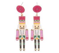 HEMOTON Pendientes Colgantes de Cascanueces para Mujer y Niñas Aleación de Zinc con Gemas de Imitación y Cuentas Diseño Goteo de Aceite Color Púrpura Joyería para Fiestas y Ocasiones