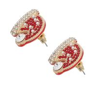 HEMOTON Pendientes de Botón de Aleación Gotas de Aceite y Cristales de Imitación en Forma de Gorro de Papá Noel Pendientes Navideños para Fiesta de Mujer y Niña Joyería de Festival