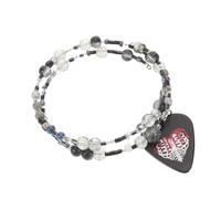 HEMOTON Pulsera de Guitarra Ajustable Hecha a Mano con Colgantes de Púa, Cuentas de Resina con Corazón y Calavera, Pulsera Musical Punk Unisex para Guitarristas, Accesorio Rock