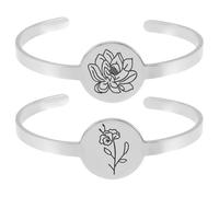 HEMOTON Pulseras Rígidas para Mujer de Acero Inoxidable Diseño Floral 12 Meses Set de 2 Piezas Plateadas Brazaletes Decorativos para Obsequio de Cumpleaños y Ocasiones Obsequios