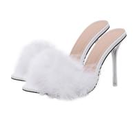 HEMOTON Sandalias de Tacón Alto para Mujer Pantuflas de Verano Blancas Talla 38 Diseño de Punta Fina y Corte Bajo Ideales para Discotecas Fiestas y Eventos Obsequios