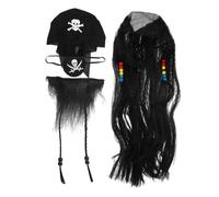 HEMOTON Set Peluca Pirate y Barba Postiza Disfraz De Halloween Accesorio Barba