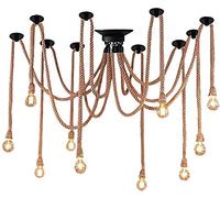 Hemp Rope Chandelier - Adjustable Lamp, Vintage Pendant Light for Industrial Ceiling Lighting in Dining Room and Living Room