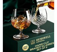 Hemswell Crystal Juego de 2 vasos de brandy de cristal de corte elegante con caja de presentación forrada de satén, cristal resistente a los golpes para hombre, cristal europeo, diseño Glenrigg