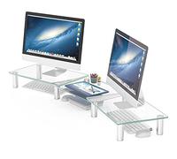 Hemudu Soporte 2 Monitores, Soporte Monitor Escritorio Longitud y Ángulo Ajustables, Soporte para 2 Monitores de Computadora, Elevador de Monitor para PC, Inclinable y Altura Ajustable