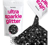 Hemway Ultra Sparkle Glitter - Mezcla De Brillo Cosmético Fino Grueso De Varios Tamaños Para El Cuerpo, La Cara, El Cabello, Los Ojos, El Festival De Artes - Negro - 100g / 3.5oz