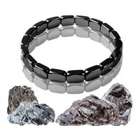 Hemys - Pulsera de hematita para hombre, banda elástica cuadrada de piedras preciosas negras, recupera la confianza y el enfoque, aumenta la energía de piedra natural para motivación y fuerza, talla