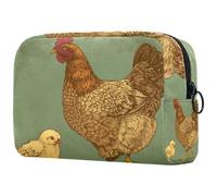 Hen and Chick - Bolsa de cosméticos para mujer, bolsa organizadora de maquillaje grande con cremallera, multicolor, 18.5x7.5x13cm/7.3x3x5.1in, Neceser