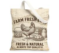 Hen - Bolsa de lona para mujer, diseño rústico vintage de huevos, color marrón, lavable, reutilizable, ideal para viajes, trabajo, compras, librería, 13 x 15 pulgadas