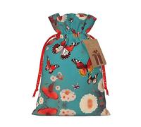 Hen Flying Butterflies Among Flowers 1 bolsa de Navidad con cordón de 4.7 x 6.9 pulgadas, bolsa robusta para regalos y artículos esenciales de uso diario