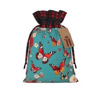 Hen Flying Butterflies Among Flowers 1 bolsa de Navidad con cordón de 8.3 x 11.8 pulgadas, bolsa robusta para regalos y artículos esenciales de uso diario