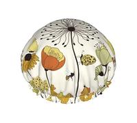 Hen Flying Butterflies Among Flowers Gorro de ducha Gorros de ducha para mujer Gorros de ducha impermeables de doble capa, reutilizables.