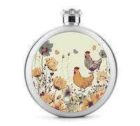 Hen Flying Butterflies Among Flowers - Petaca de acero inoxidable a prueba de fugas, botella de vino circular portátil para camping, pesca, boda, fiesta, 5 onzas