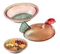 Hen on Nest Glass Candy Dish with Lid, Vintage Chicken-Shaped Decorative Crystal Glass Candy Bowl for Snacks, Fruit & Tabletop Decor