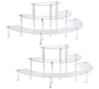 HENABLE Elevadores de exhibición de acrílico, organizador transparente de 3 niveles para cupcakes, soporte de postre de media luna para exhibición, alimentos, figura Funko POP de Amiibo (2 mitades)