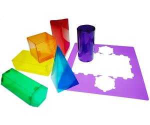 Henbea Juego de Plantillas 3D - 35x35 cm - 20 Unidades - Plástico Flexible con Formas Geométricas y Colores Translúcidos - Tarjetas Didácticas