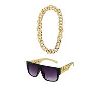 HENBRANDT 1 juego de 2 piezas de gángster para adultos, gafas de sol de oro negro y collar de eslabones de cadena dorada, accesorios de disfraz de hip hop