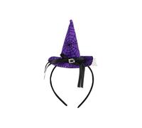 HENBRANDT 1 mini sombrero de bruja para Halloween, accesorio de disfraz de Halloween con diseño de telaraña morada con hebilla de cinta negra para adultos