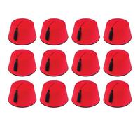 HENBRANDT 12 sombreros rojos Fez para adultos, accesorio clásico de disfraz con borla, tamaño para adulto, 19 cm, sombrero de fiesta novedoso