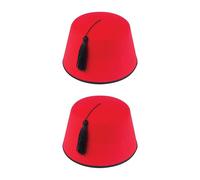HENBRANDT 2 sombreros rojos Fez para adultos, accesorio clásico de disfraz con borla, tamaño para adulto, 19 cm, sombrero de fiesta novedoso