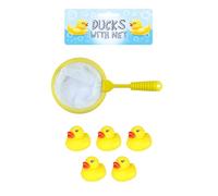 Henbrandt 5 Mini Yellow Rubber Squeaky Ducks & Fishing Net Childrens Bath Water fun Toys by Hebrandt