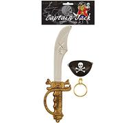 HENBRANDT Accesorio Pirata Juego para Niños - Diadema en el Ojo, Pendiente y Espada 37cm