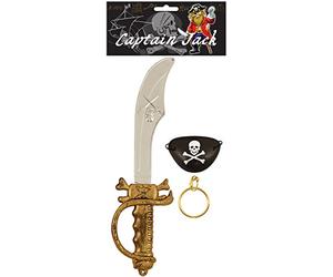 HENBRANDT Accesorio Pirata Juego para Niños - Diadema en el Ojo, Pendiente y Espada 37cm