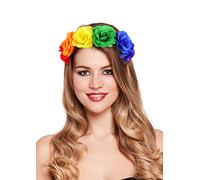 Henbrandt Corona de flores de orgullo arco iris, guirnalda floral, diadema de rosa, arco iris, corona de flores, accesorio de disfraz de orgullo LGBT para mujer