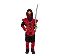 Henbrandt Disfraz de guerrero ninja rojo y negro para niños de 7 a 9 años