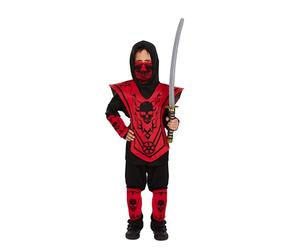 Henbrandt Disfraz de guerrero ninja rojo y negro para niños de 7 a 9 años