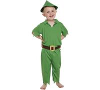 HENBRANDT Disfraz de Peter Pan para niños pequeños de 3 años, traje clásico de cuento de hadas verde completo con sombrero, camisa, pantalones y cinturón, perfecto para el día del libro, Halloween y