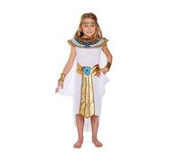 HENBRANDT Disfraz de princesa faraón egipcia para niña, auténtico disfraz histórico para niños de 4 a 6 años, juego completo de accesorios con vestido, capa, cinturón, cuello, tocado y brac..