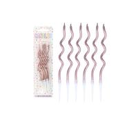 Henbrandt Paquete de 6 velas de fiesta onduladas de oro rosa con portavelas, oro rosa de 12 cm de alto, velas de celebración finas para tartas de cumpleaños, baby shower y decoraciones de aniversario