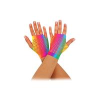 HENBRANDT Rainbow - Guantes cortos de red sin dedos, accesorios de orgullo LGBTQ+, guantes de neón de malla elástica hasta la muñeca para disfraces de los años 80 y 90, accesorios para mujer