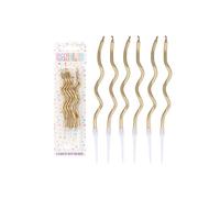 Henbrandt Vela Ondulada Dorada de Fiesta de 12 cm con Portavelas, Paquete de 6, Oro Metálico, para Tartas de Cumpleaños y Aniversarios