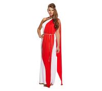 HENBRANDT Vestido largo romano para mujer con chal rojo y tocado, largo hasta el suelo, vestido de toga blanco, talla única