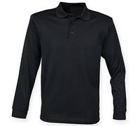 Henbury - Polo de manga larga con control de la transpiracion Modelo Coolplus hombre caballero (2XL/Negro)
