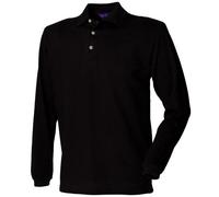 Henbury - Polo de Manga Larga Liso para Hombre/Caballero 100% algodón - Primavera/Otoño/Deporte (2XL) (Negro)