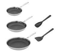 HENCKELS Paradigm - Juego de sartenes de 3 piezas con volteador y cuchara para cortar