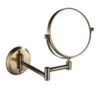 Hendalino Espejo Maquillaje Pared sin Taladro,Espejos Maquillaje Aumento 3X/1X Redondo Extensible Plegable Giratorio 360˚ Decorativo Espejo de Baño Dormitorio Vestidor 20cm (Oro Vintage)