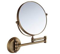 Hendalino Espejo Pared Plegable Aumento 3X/1X Redondo Extensible Plegable Giratorio de 360˚ para Maquillaje Espejos Decorativos Vintage Aplique Espejo Baño Dormitorio Vestidor Dorado 20cm