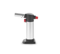 HENDI Antorcha de cocina, soplete de cocina, soplete flambeador, mechero del Chef, de gas butano, recargable (se suministra vacío), con encendido automático, con base, 115x(H)155mm, negro y plateado