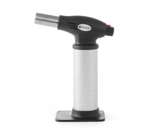 HENDI Antorcha de cocina, soplete de cocina, soplete flambeador, mechero del Chef, de gas butano, recargable (se suministra vacío), con encendido automático, con base, 145x(H)190mm, negro y platado