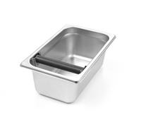 HENDI Caja de golpe de café GN, recipiente para residuos del café, vaciado de posos de café, barra de golpeo extraíble con revestimiento de silicona, GN 1/4, 265x162x(H)100mm, acero inoxidable