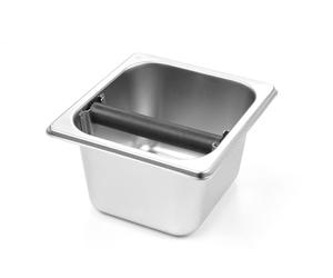 HENDI Caja de golpe de café GN, recipiente para residuos del café, vaciado de posos de café, barra de golpeo extraíble con revestimiento de silicona, GN 1/6, 176x162x(H)100mm, acero inoxidable