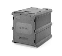 HENDI Caja Térmica Profesional para el Transporte de Alimentos Calientes y Fríos, Contenedor Isotérmico con Cierre Frontal y 9 Guías para Bandejas 600x400mm, Apilable, 540x700x(H)640mm, EPP