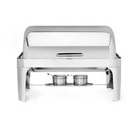 HENDI Calentador de Alimentos para Bufé (Chafing Dish), Tapa Roll-Top 180°, Baño María Profesional GN 1/1, Soportes para Combustible y Calentamiento Eléctrico, 9L, 660x490x(H) 460mm, Acero Inoxidable