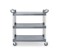 HENDI Carrito de servicio profesional AmerBox, de cocina o restaurante, multiusos, 3 estantes grandes, 4 ruedas giratorias (2 con freno), carga máx. 50 kg por estante, 1010x500x(H)960mm, PP
