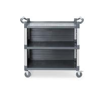 HENDI Carrito de servicio profesional AmerBox, multiusos, 3 estantes grandes con paneles laterales, 4 ruedas giratorias (2 con freno), carga máx. 50 kg por estante, 1010x500x(H)960mm, PP